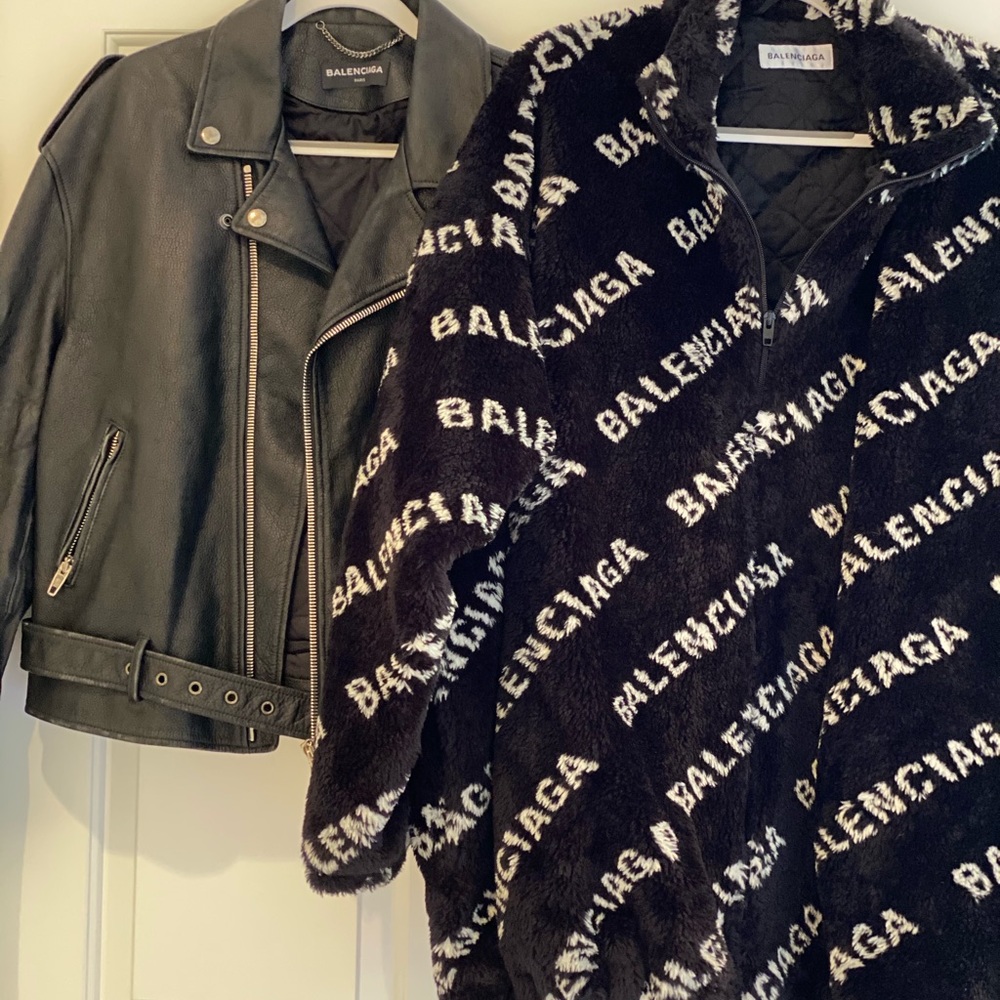 Balenciaga Fleece Jacket Fur Coat Faux Fur Stand Collar Logo Coat 100% Authentic - Picture 5 of 16